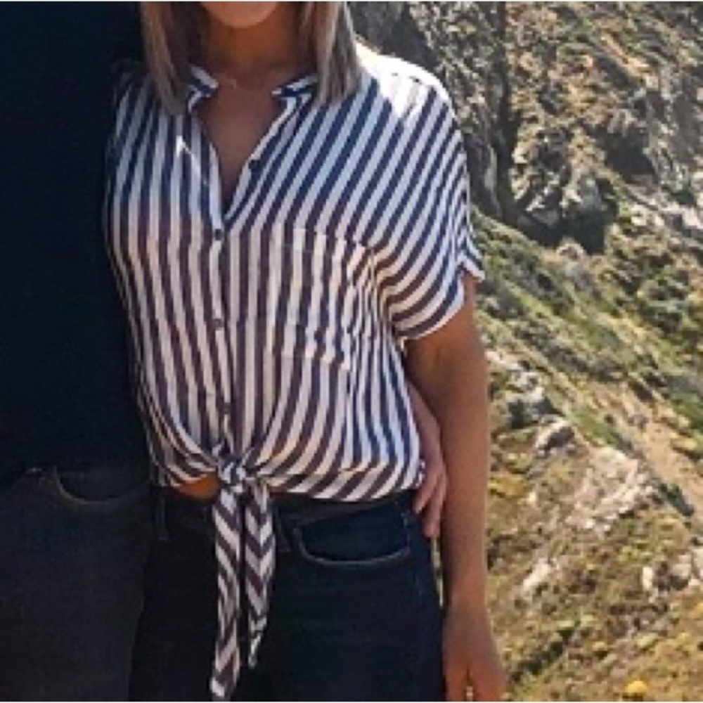 Lulu's Navy and White Striped Button-Up Blouse